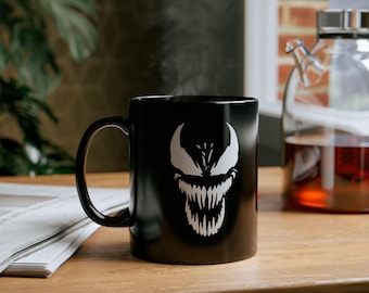 Venom-Inspired Symbiote Mug | Comic Villain Black & White Coffee Cup | Cool Marvel-Style Gift for Him