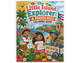 Libro da colorare/attività per bambini "Esplora l'isola di Porto Rico", con scene tropicali, 26 pagine.