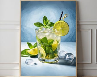 Stampa di cocktail Mojito: rinfrescante arte da bar (download digitale, file JPG 11 x 14)