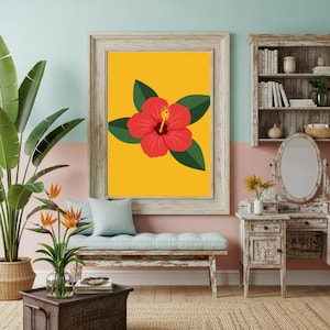 Flor de Maga Wall Art, Puerto Rico Flower, Wall Art, Digital Download, Digital Print, Home Decor, Hibiscus Flower, Tropical Vibes