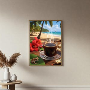 Puerto Rico Cafe Wall Art, Coqui, Flor de Maga, Wall Art, Boricua, Tropical Vibes Wall Art, Digital Print, Digital Download