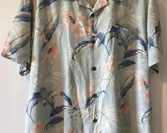 Vintage Tommy Bahama 100% Silk Camp Shirt Baby Blue Men’s XL