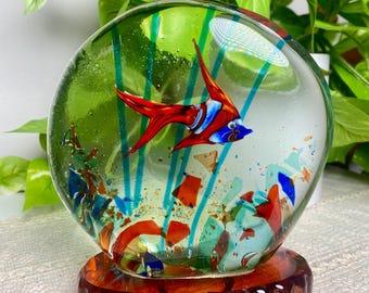 Vintage MCM Murano Glass Aquarium Sculpture - Handmade Glass Art - Beach Decor