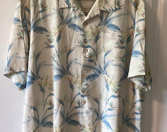 Vintage Tommy Bahama 100% Silk Camp Shirt Men’s XL Cream/Blue