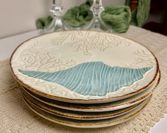 Discontinued Cracker Barrel White Sands Decorative Coastal Plates: Set of 4 - Sea Shells | Beach Decor