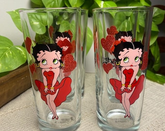 Vasos vintage de Betty Boop: juego de 4 / Artículos de colección de Betty Boop / Artículos de bar vintage