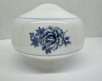 Vintage Opalescent Glass Lamp Shade, Blue Rose Floral Vanity Light Globe