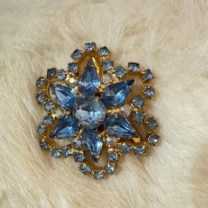 Vintage Blue Rhinestone Brooch Pin