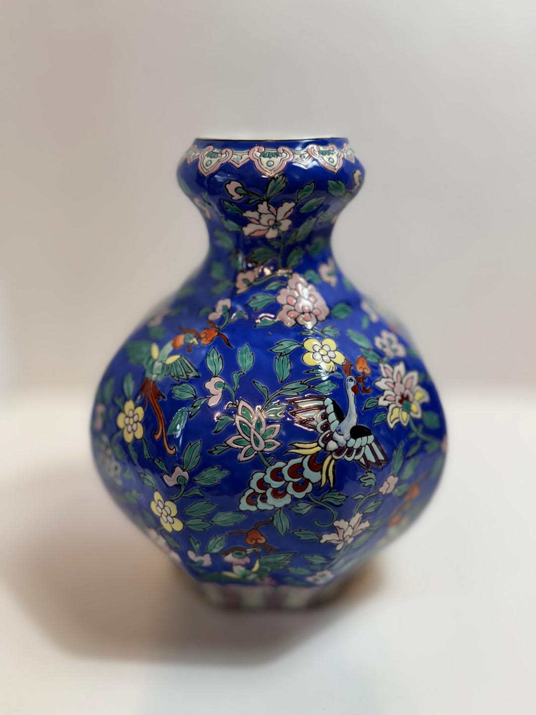 Vintage Chinoiserie Vase, Blue Floral Hand Painted Porcelain, Oriental ...