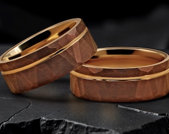 Rose Gold Wolfram Ehering, gehämmert Männer Ehering, Jahrestag Herrenring, einzigartiges Ringgeschenk für Mann, Versprechensring für Männer