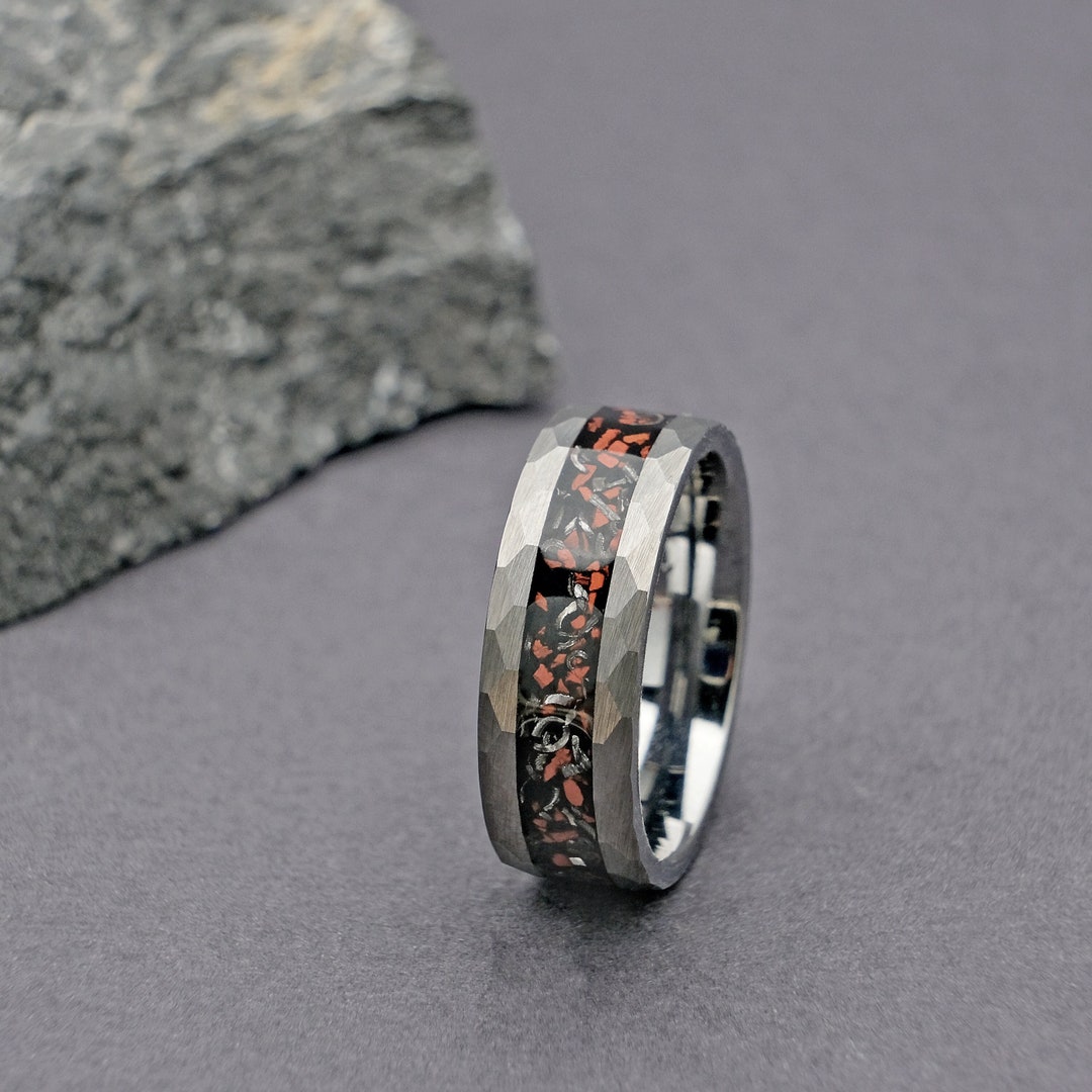 Silver Dinosaur Bone Wedding Ring, Dinosaur Bone Men Marriage Band ...