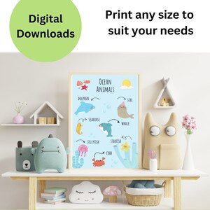 Printable Animal Poster Ocean Animals Poster Educational Poster Classroom Decor  Homeschool Decor Digital Download Instant Sealife Under sea