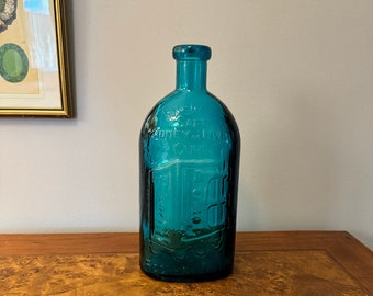 Frank's Safe Kidney & Liver Cure, Vintage Glass Wheaton Decorative Bottle, Turquoise | c. 1970s