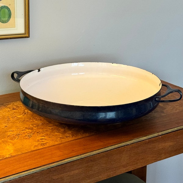 Jens Quistgaard for Dansk Købenstyle Paella Dish, Navy Blue Enamelware | Made in France, c 1960s