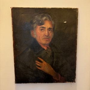 Vintage Original Oil Portrait Painting on Stretched Canvas, Gentle Man with Ring, Unsigned, 24&quot; x 20&quot;