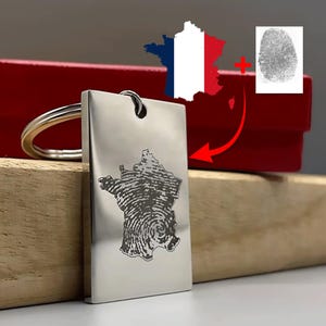 Porte-clés personnalisé avec empreinte – Gravure carte de France – Cadeau unique en acier inoxydable