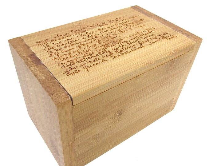Handwritten Recipe Box - Bamboo Recipe Box - Wooden Recipe Box with Your Recipe Engraved