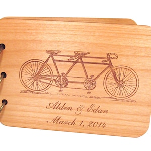 Tandem Bike Wedding Guest Book Engraved Bicycle Wooden Cover