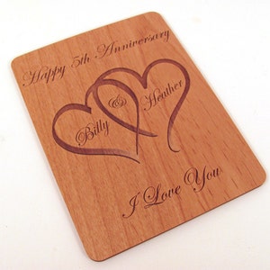 Anniversary Card 5 Year Anniversary Wood Card Personalized Engraving image 2