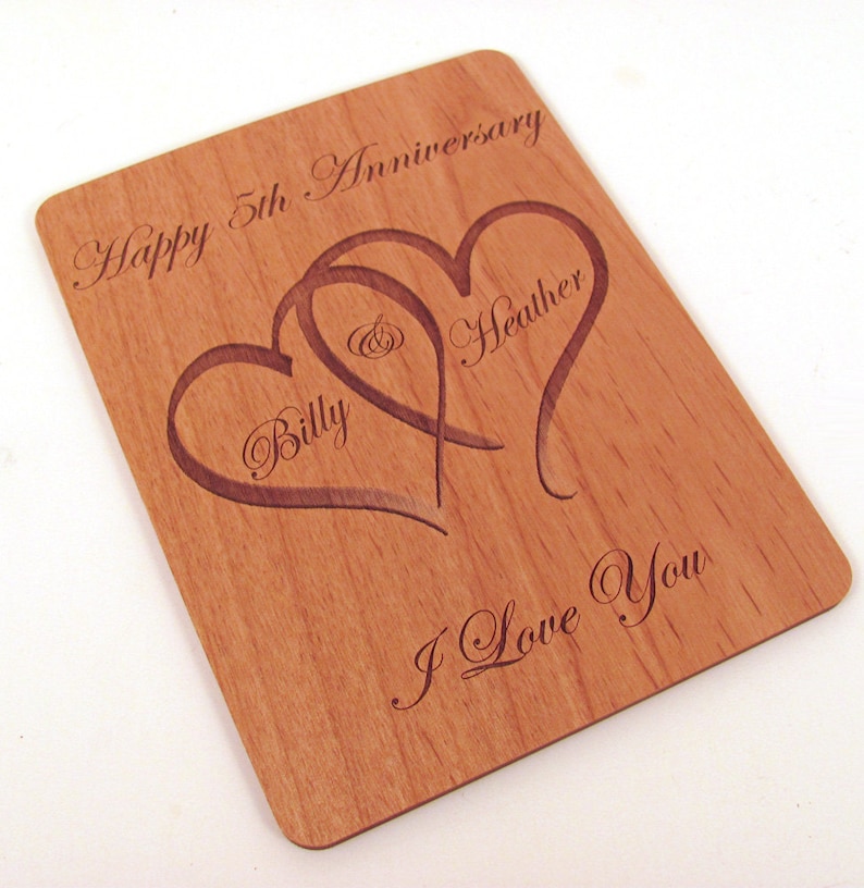 Anniversary Card 5 Year Anniversary Wood Card Personalized Engraving image 2