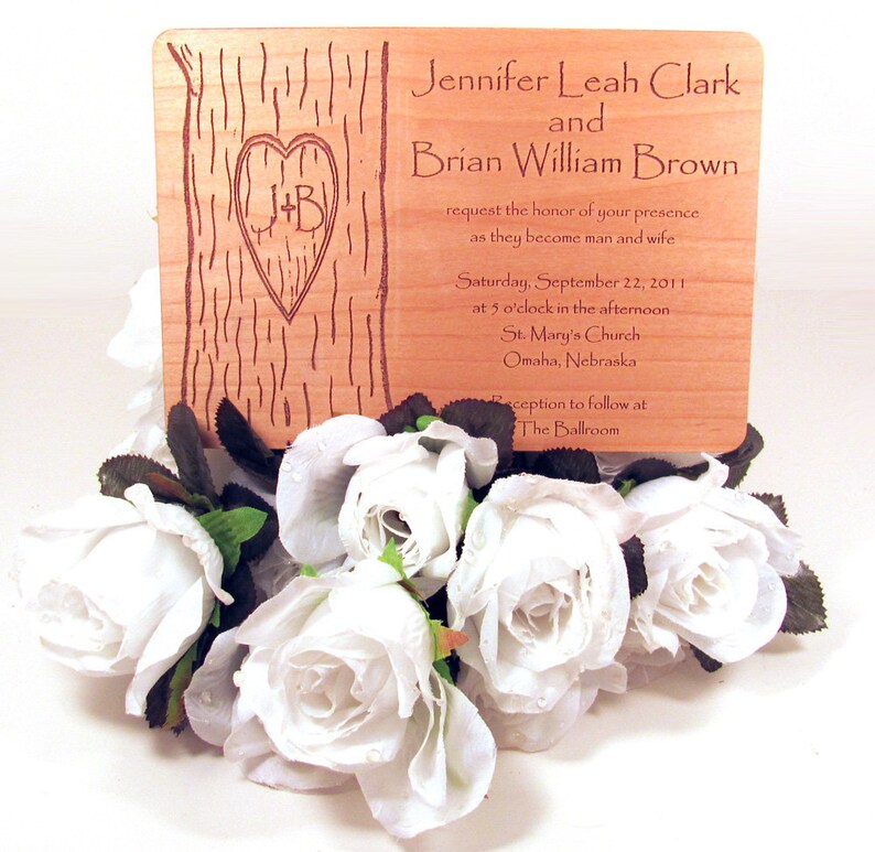 Engraved Wooden Wedding Invitation Real Wood Invitation image 4