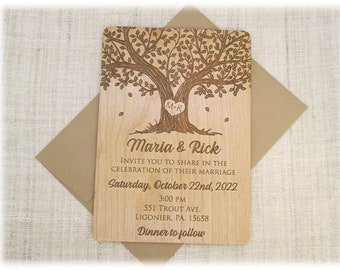 Engraved Wooden Tree Wedding Invitation - Real Wood Invitation