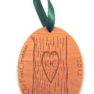Christmas Ornament for the Newlyweds Carved Tree First Christmas Ornament image 5