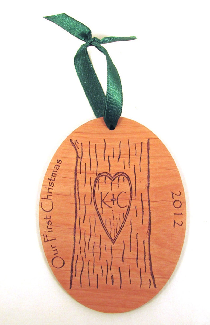 Christmas Ornament for the Newlyweds Carved Tree First Christmas Ornament image 5