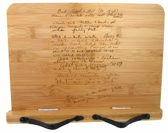 Cookbook Stand with Handwritten Recipe - Bamboo Recipe Stand - Recipe Book Holder