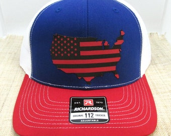 American Flag USA Patch Hat - Richardson 112 Snapback Patch Hat - United States Patch Hat