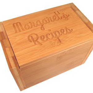 Personalized Recipe Box - Bamboo Wooden Custom Recipe Box