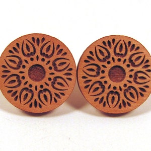Wooden Post Earring Studs Sun Burst Design Mandala Earrings Flower Earrings image 1