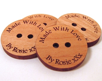 Custom Wooden Buttons - Made With Love - Set of 10 Buttons - Choose Your Size