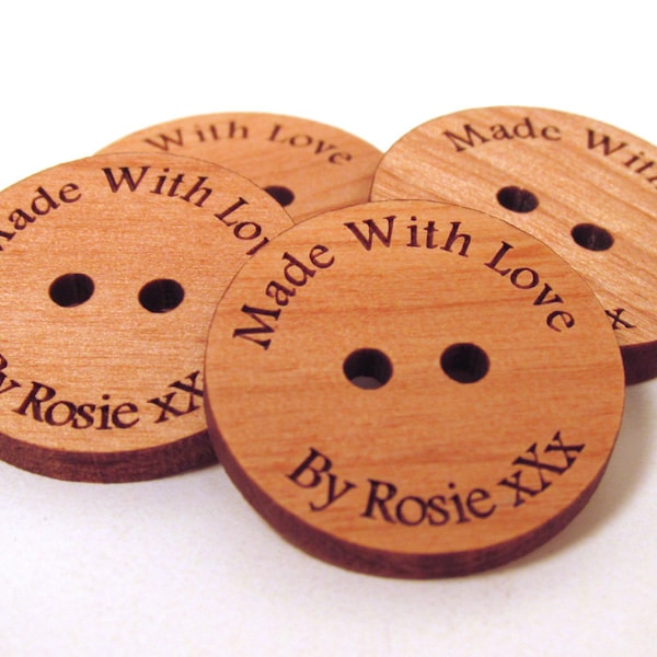 Custom Wooden Buttons - Made With Love - Set of 10 Buttons - Choose Your Size