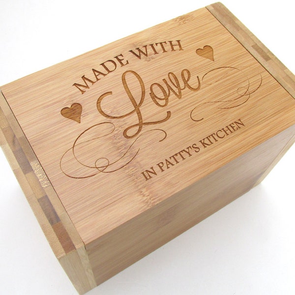 Made With Love Recipe Box - Personalized Bamboo Recipe Box