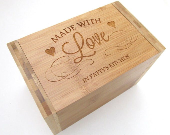 Made With Love Recipe Box - Personalized Bamboo Recipe Box