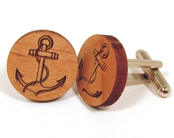 Anchor Wooden Cuff Links