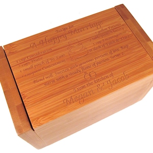 Boîte de recettes de mariage - Boîte de recettes personnalisée en bambou - Recette pour un mariage heureux