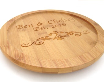 Personalized Lazy Susan - Wedding Gift Kitchen Gift - Bamboo Wood Turntable