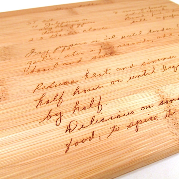 Handwritten Engraved Cutting Board - Personalized Bamboo Cutting Board - Your Recipe Engraved