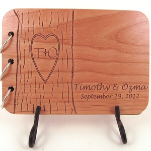 Wedding Guest Book Carved Tree Design on Real Wood image 3