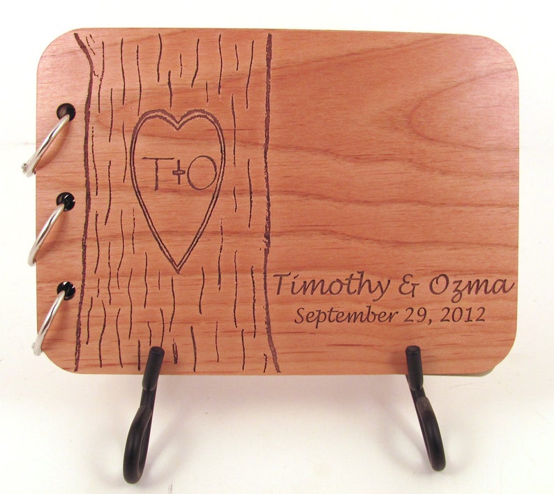 Wedding Guest Book Carved Tree Design on Real Wood image 3