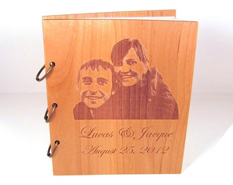 Wooden Wedding Guest Book Photo Album LARGE SIZE - Engraved With Your Photo