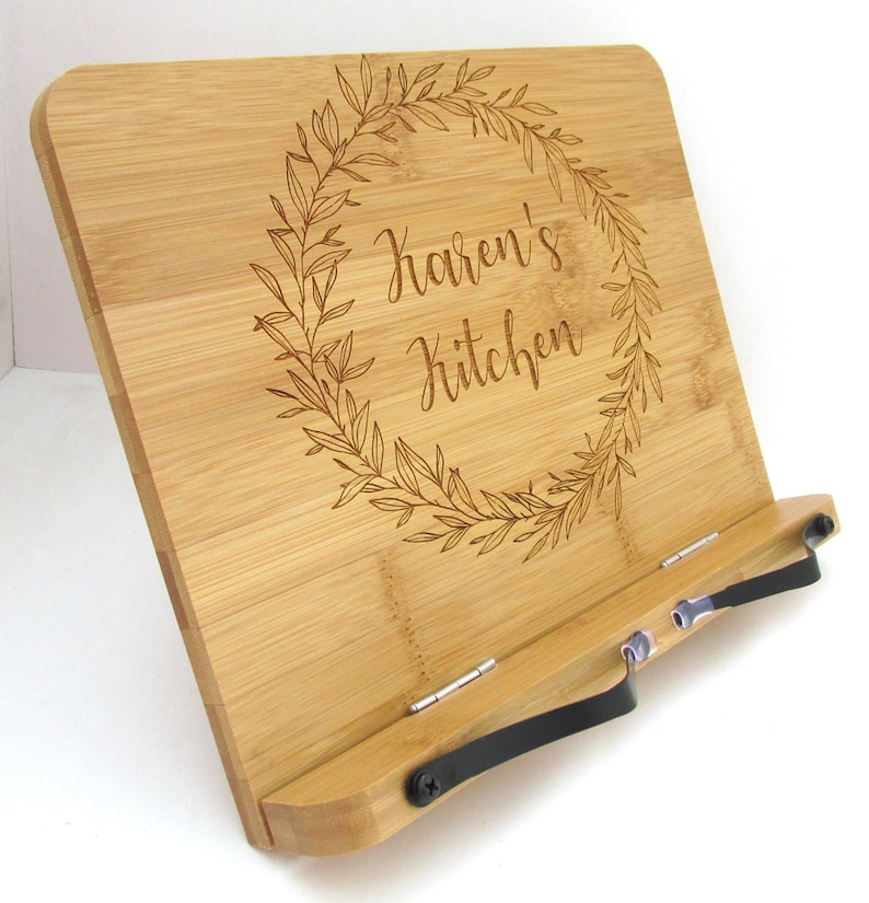 Personalized Cookbook Stand Engraved Bamboo Recipe Stand Etsy