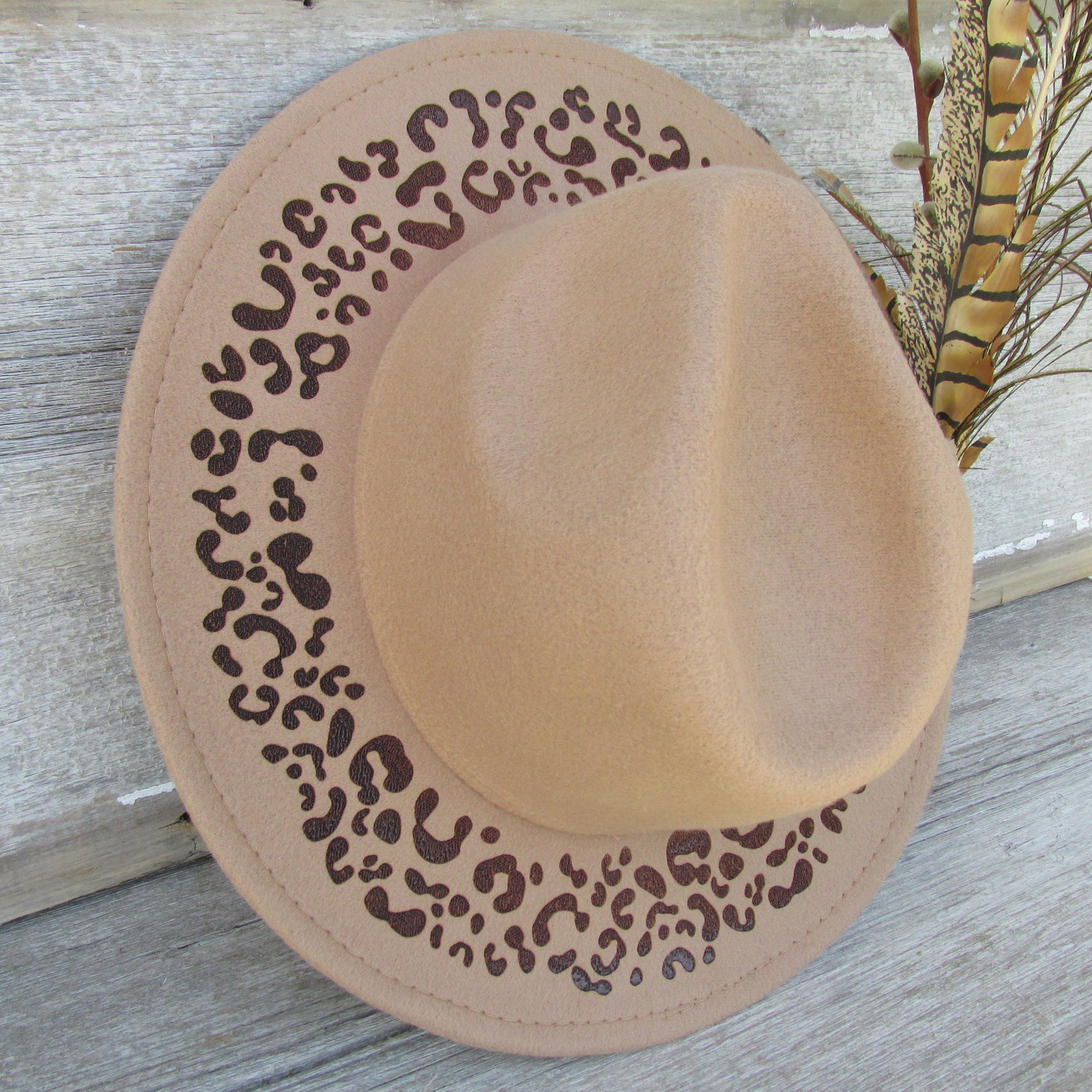 Burned Felt Hat - Laser Engraved Cowboy Hat Fedora - Cheetah 