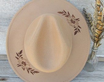 Burned Felt Hat - Laser Engraved Cowboy Hat Fedora - Floral  display picture 2