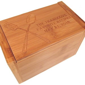 Custom Recipe Box - Wood Recipe Box - Wooden Spoon and Fork Bamboo Box
