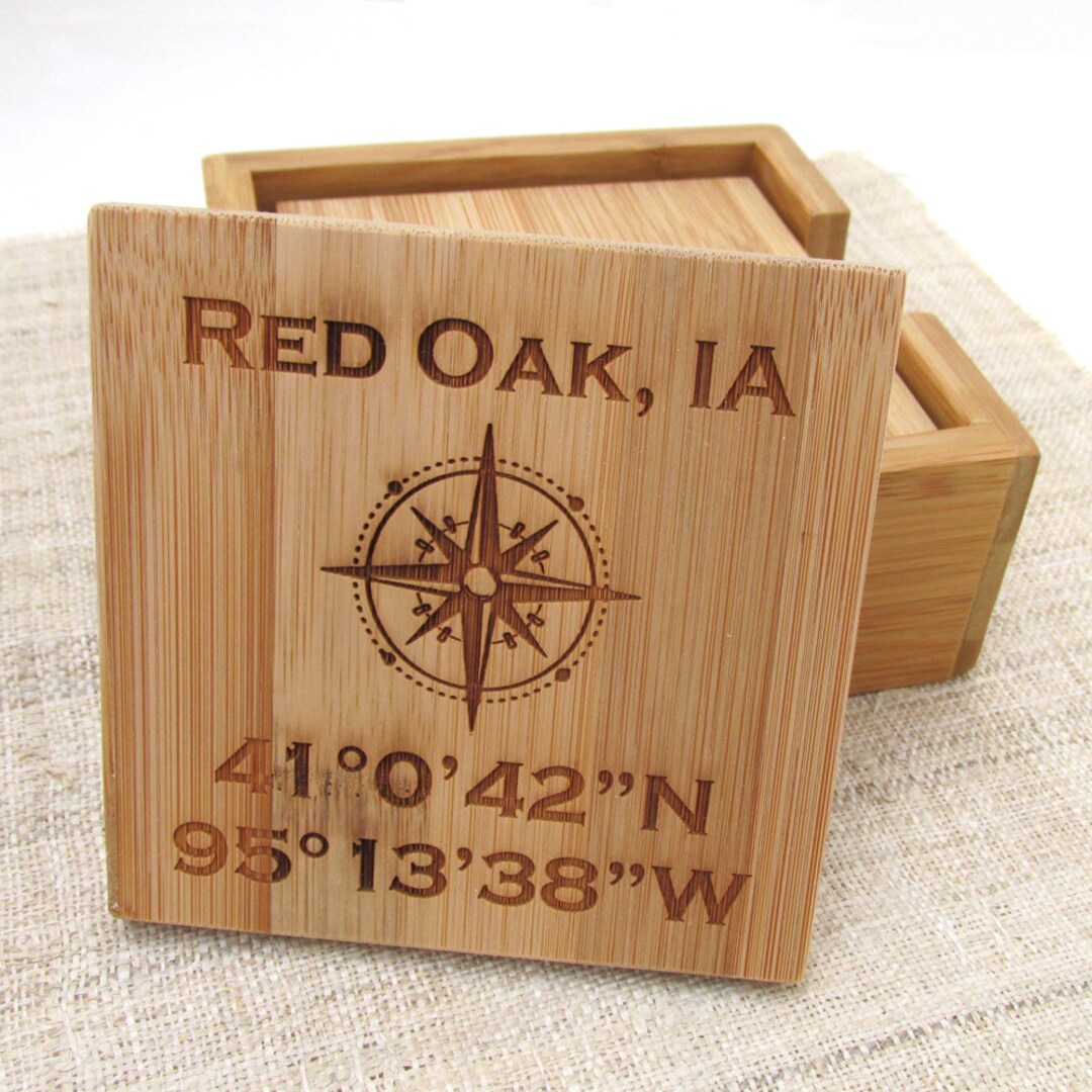 Postcode Coasters Your City Coordinate Coasters - Favorite Town Bamboo Coasters - Etsy