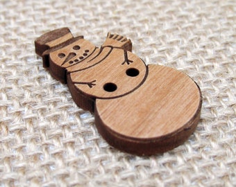 Wooden Snowman Buttons - Laser Engraved Wood Buttons