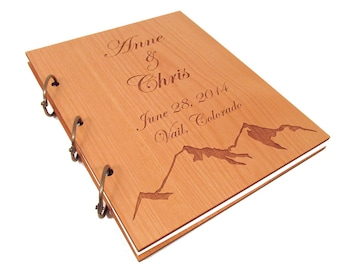 Mountain Wedding Guest Book - Real Wooden Covers